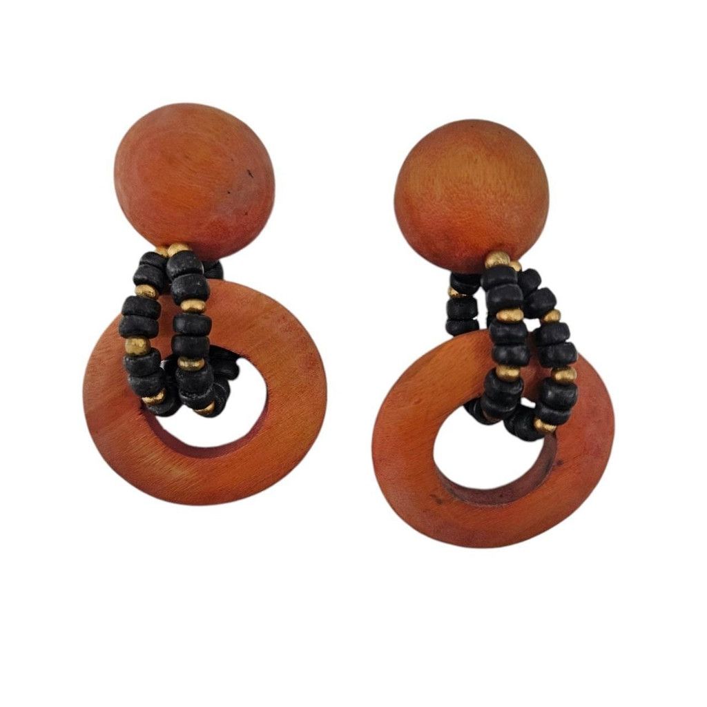 Vintage Vintage Wood Bead Dangle Clip-On Earrings Size ONE SIZE - 4 Thumbnail