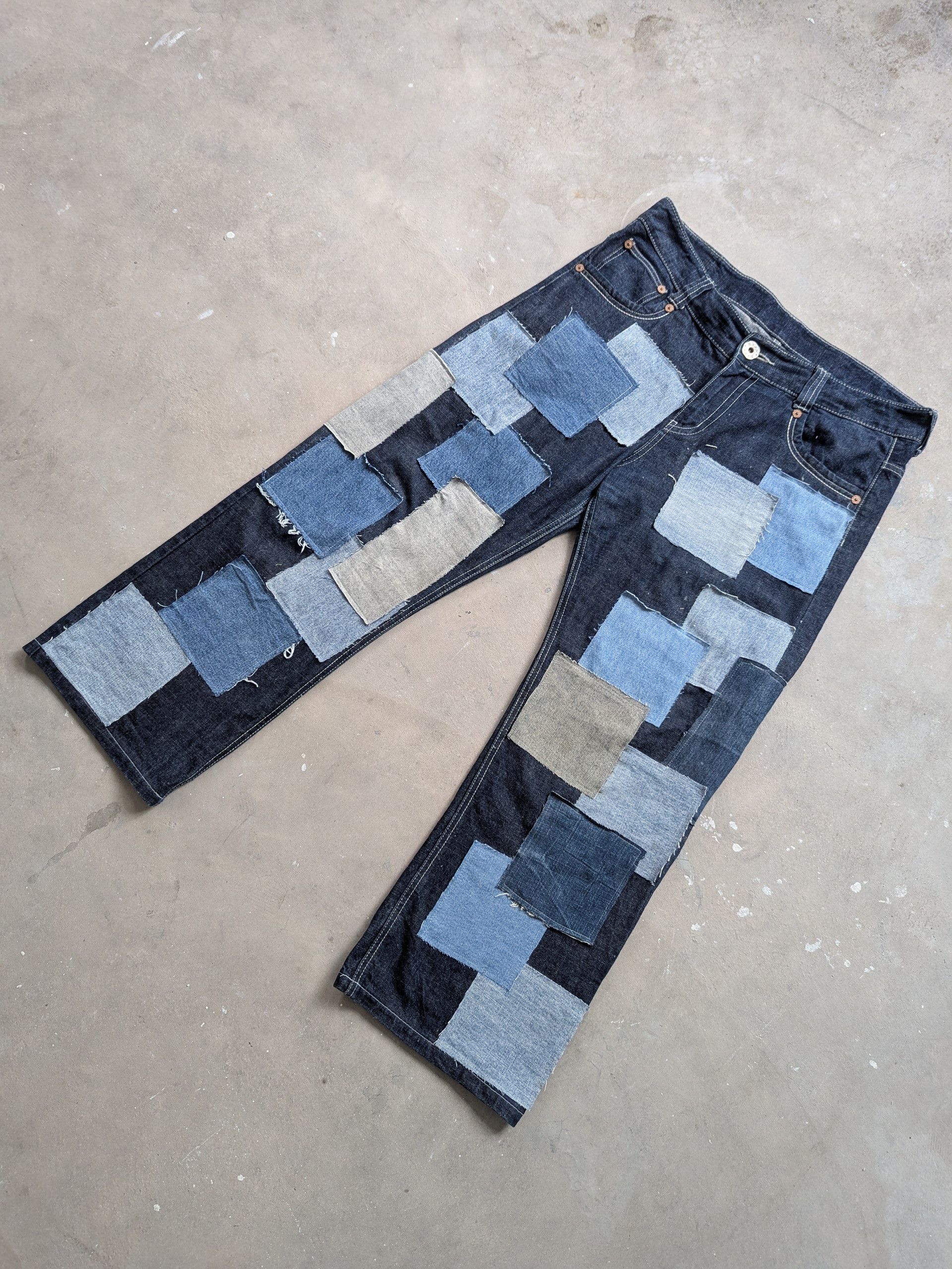 Japanese Brand × Vintage Vintage Buckle Back Denim Patchwork Custom Made Size US 38 / EU 54 - 2 Thumbnail
