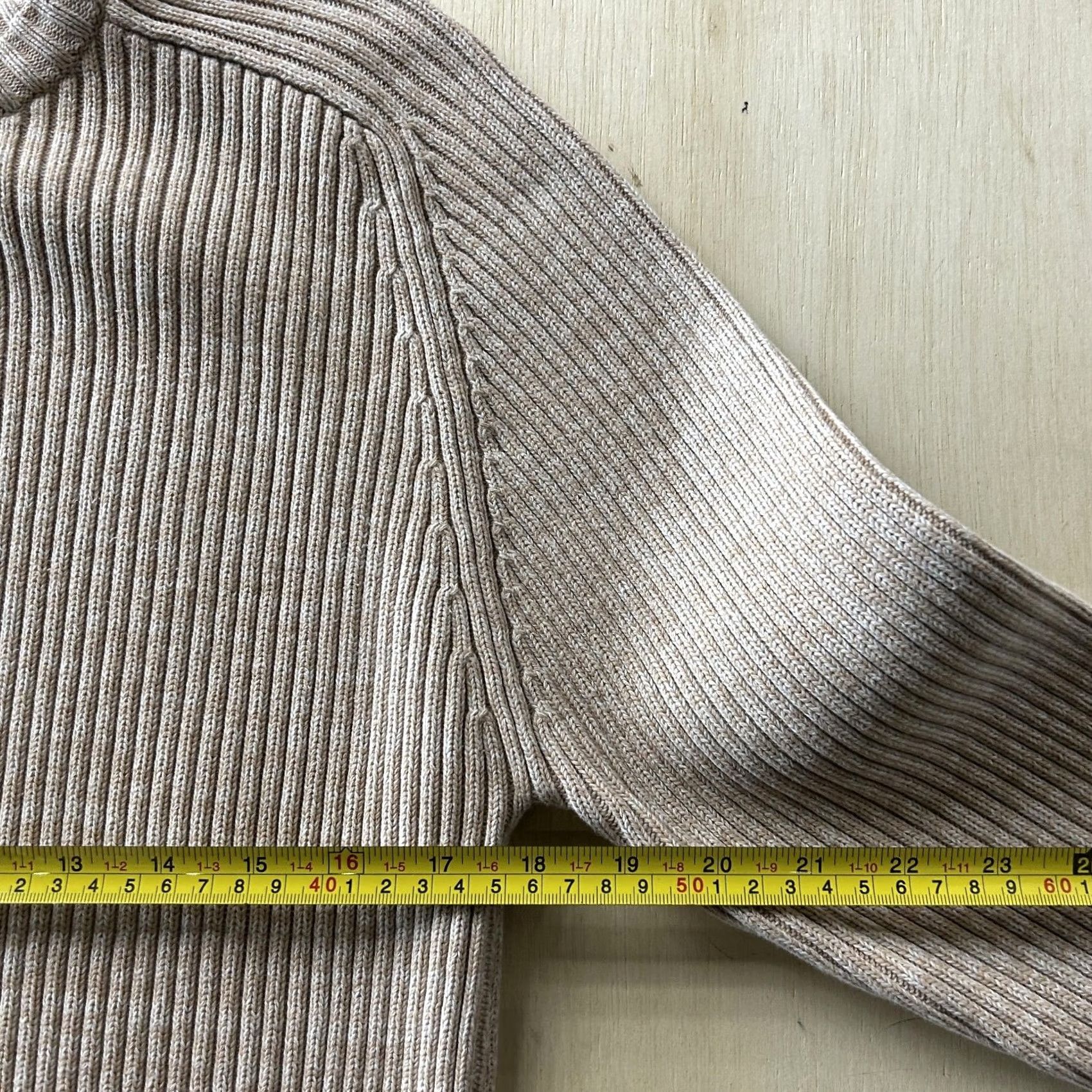 Vintage RUE JEANS Sweater Womens Large Beige Crew Neck Raglan Knit Ribbed 100% Cotton Pullover Casual Knit Shirt Size L / US 10 / IT 46 - 6 Thumbnail