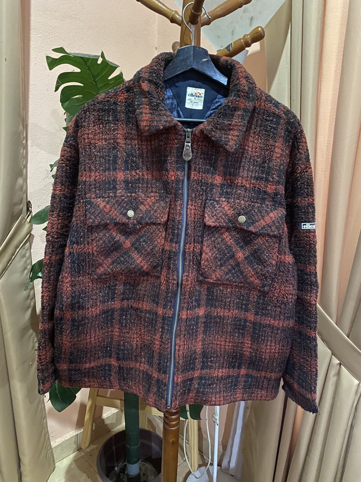 VINTAGE ELLESSE RED PLAID FLEECE JACKET