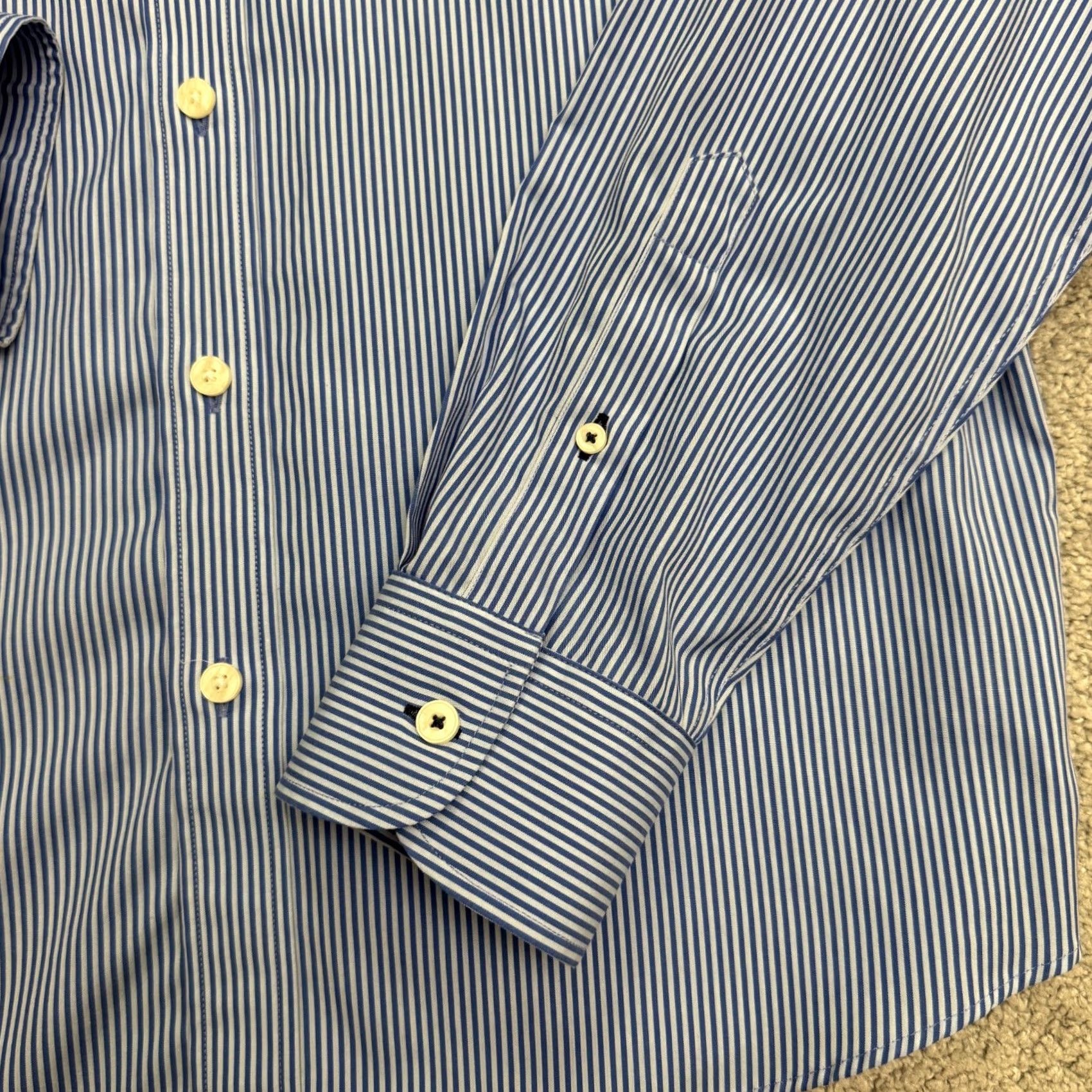 UNTUCKit Untuckit Dress Shirt Mens Medium Blue Striped Friulano Two Ply Cotton Woven NWOT Size 40R - 5 Thumbnail