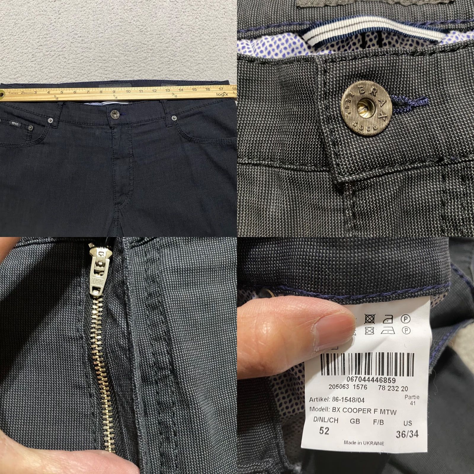 BRAX BRAX Pants Gray Regular Straight 36x34 Mens Mid Rise 5-Pocket Denim Woven Dress Casual Size US 36 / EU 52 - 8 Thumbnail