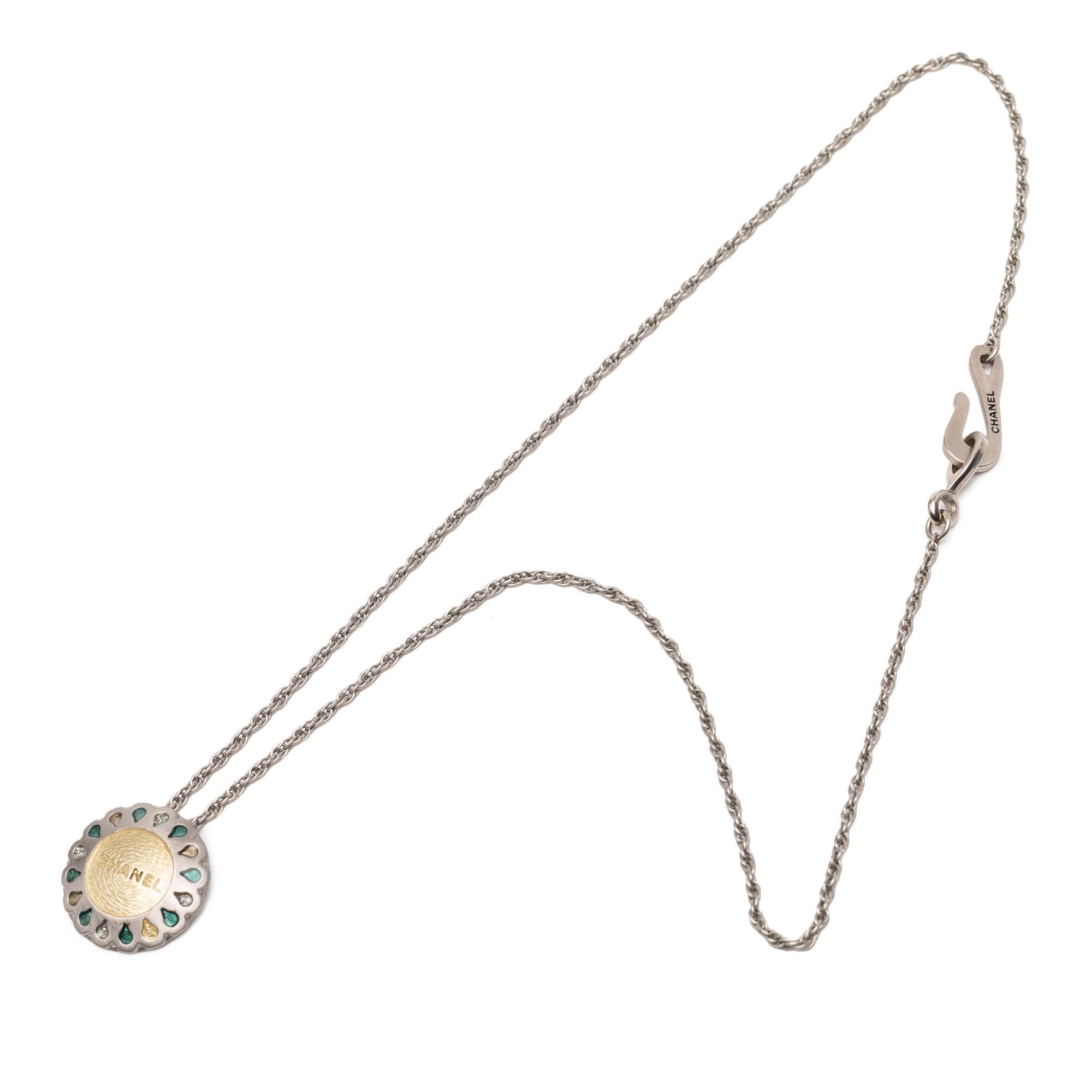 Chanel Chanel Silver Plated Rhinestone Flower Pendant Necklace Size ONE SIZE - 1 Thumbnail