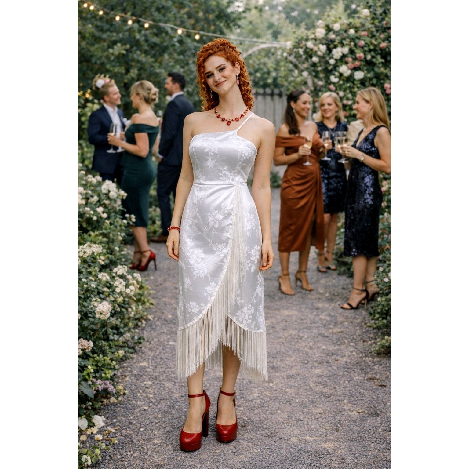Other Lulus On the Dance floor White Jacquard Fringe Midi Dress XS Size XS / US 0-2 / IT 36-38 - 1 Thumbnail