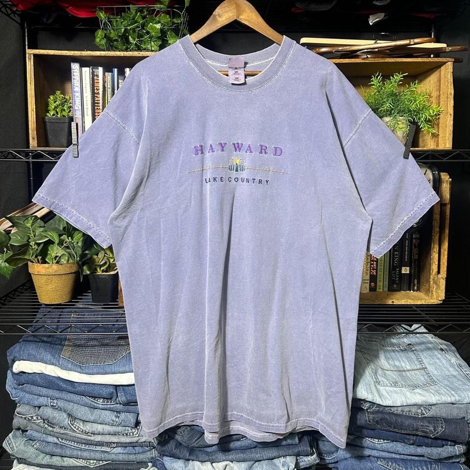 Vintage 90s Embroidered Faded Tee Shirt Mens 2XL Blue
