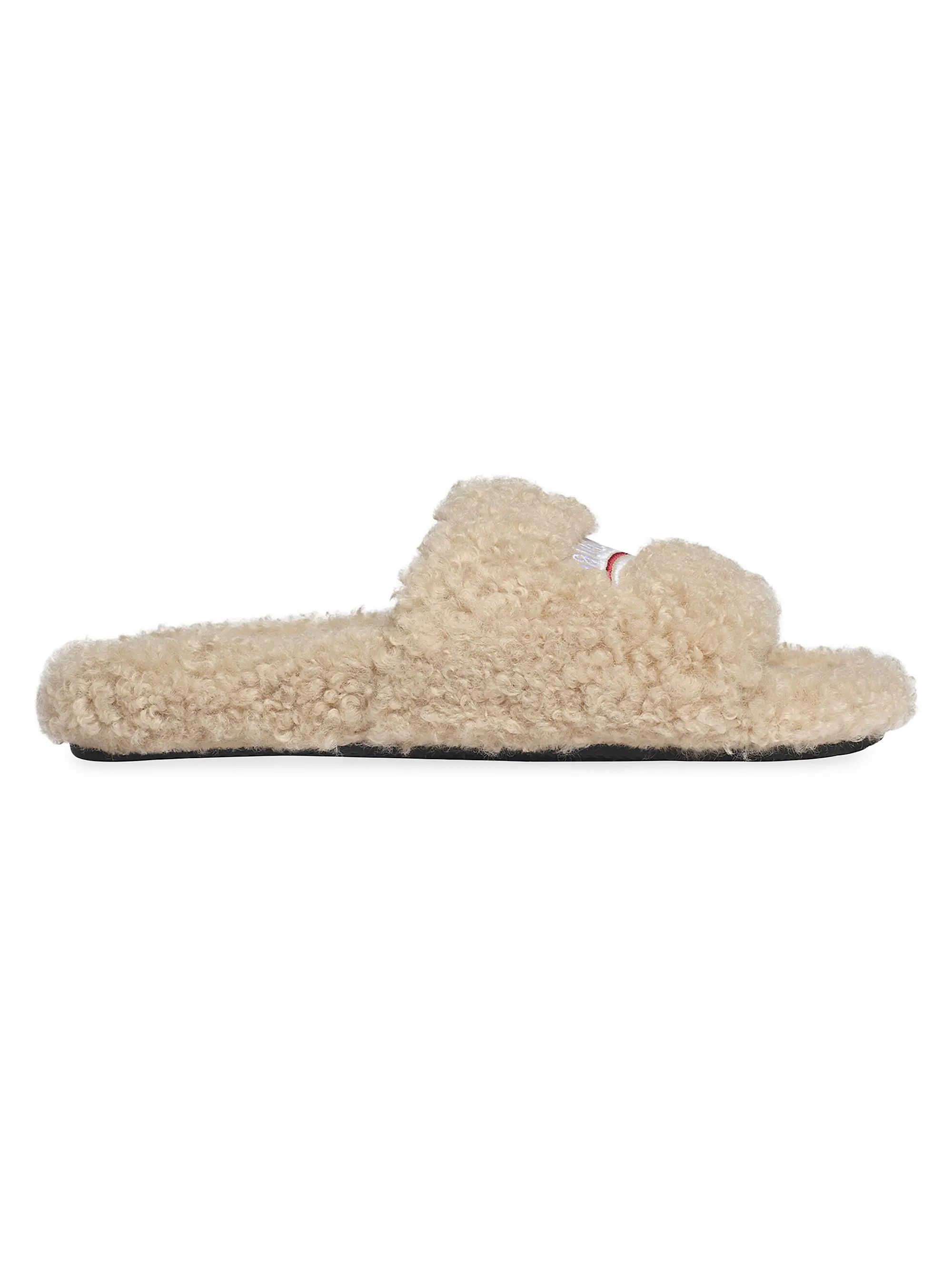 Balenciaga o1w1db11125 Furry Slide Sandals in Beige Size US 7 / IT 37 - 1 Thumbnail