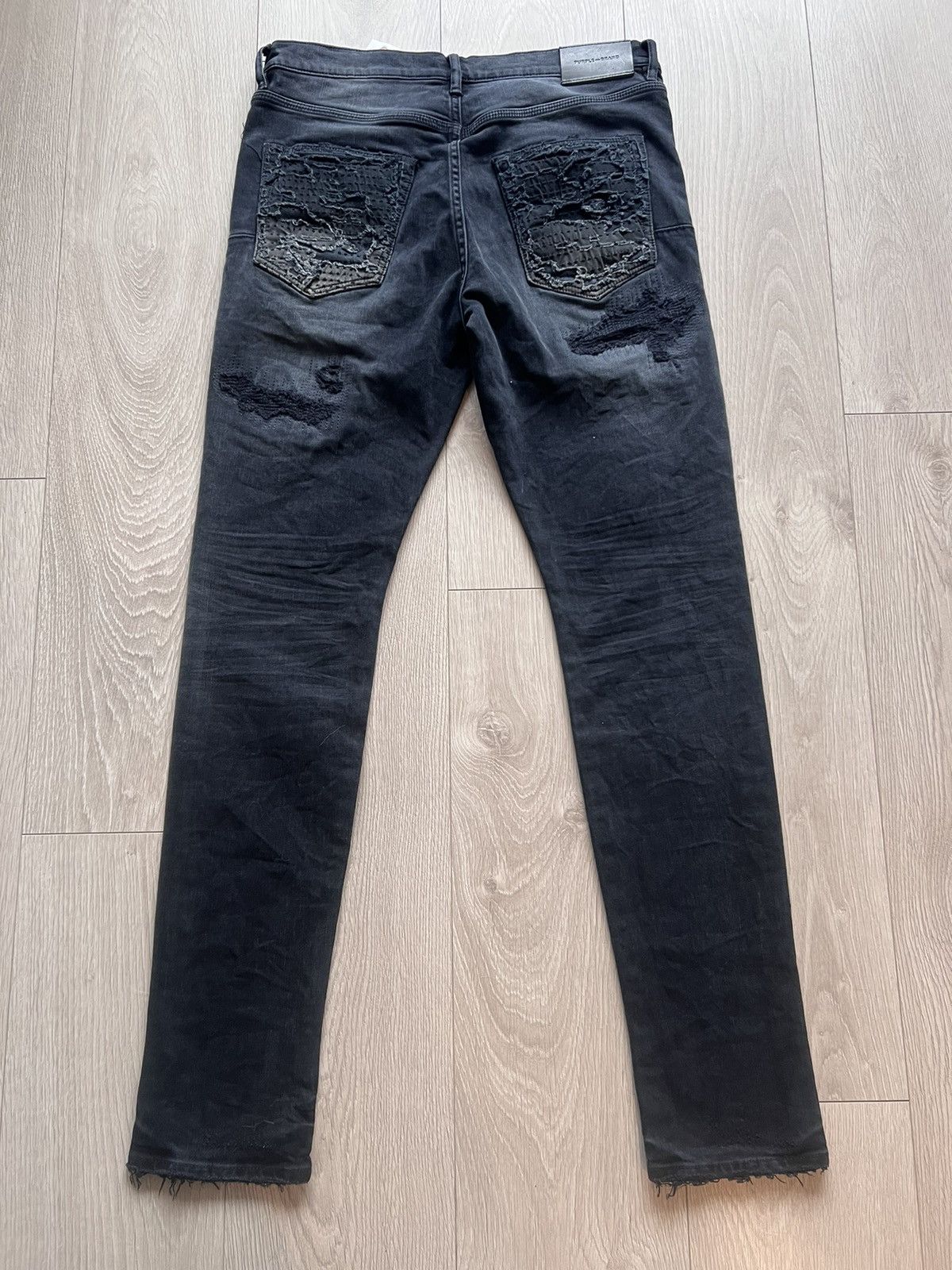 Purple Brand × Vintage NWT Purple Brand Quilted Destroyed Pocket Black Jeans Denim Size US 32 / EU 48 - 6 Thumbnail