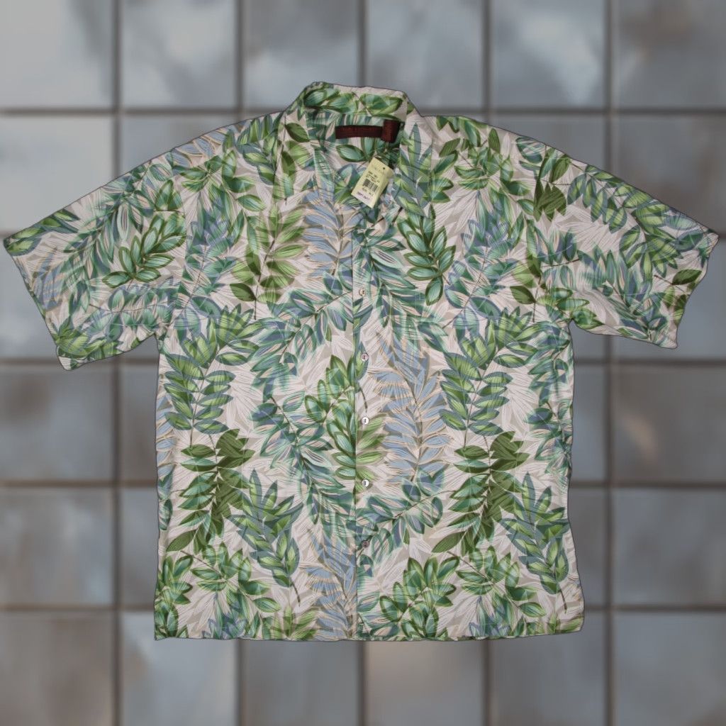 Tori Richard Shirt Men XL Green Floral Button Up Hawaiian Cotton Lawn