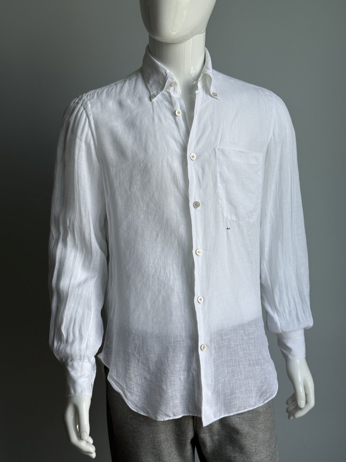 Kiton Kiton 100% Linen One Pocket Button Shirt White Mens Size US M / EU 48-50 / 2 - 7 Thumbnail
