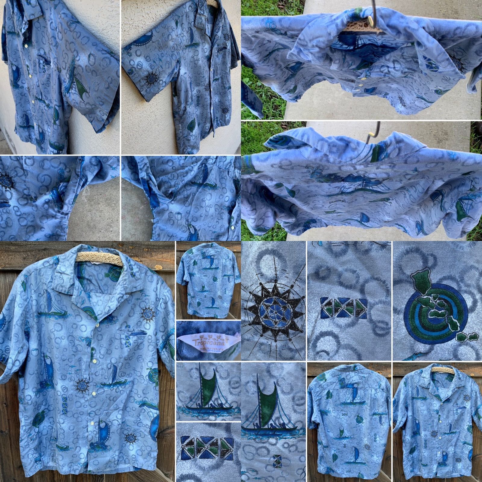 ALOHAS VINTAGE Tropicana Hawaiian Shirt Short Sleeve L Blue Loop Collar Aloha Tiki Made In Honolulu Hawaii Tropicana Look: Sportswear/Beach Size US L / EU 52-54 / 3 - 8 Thumbnail