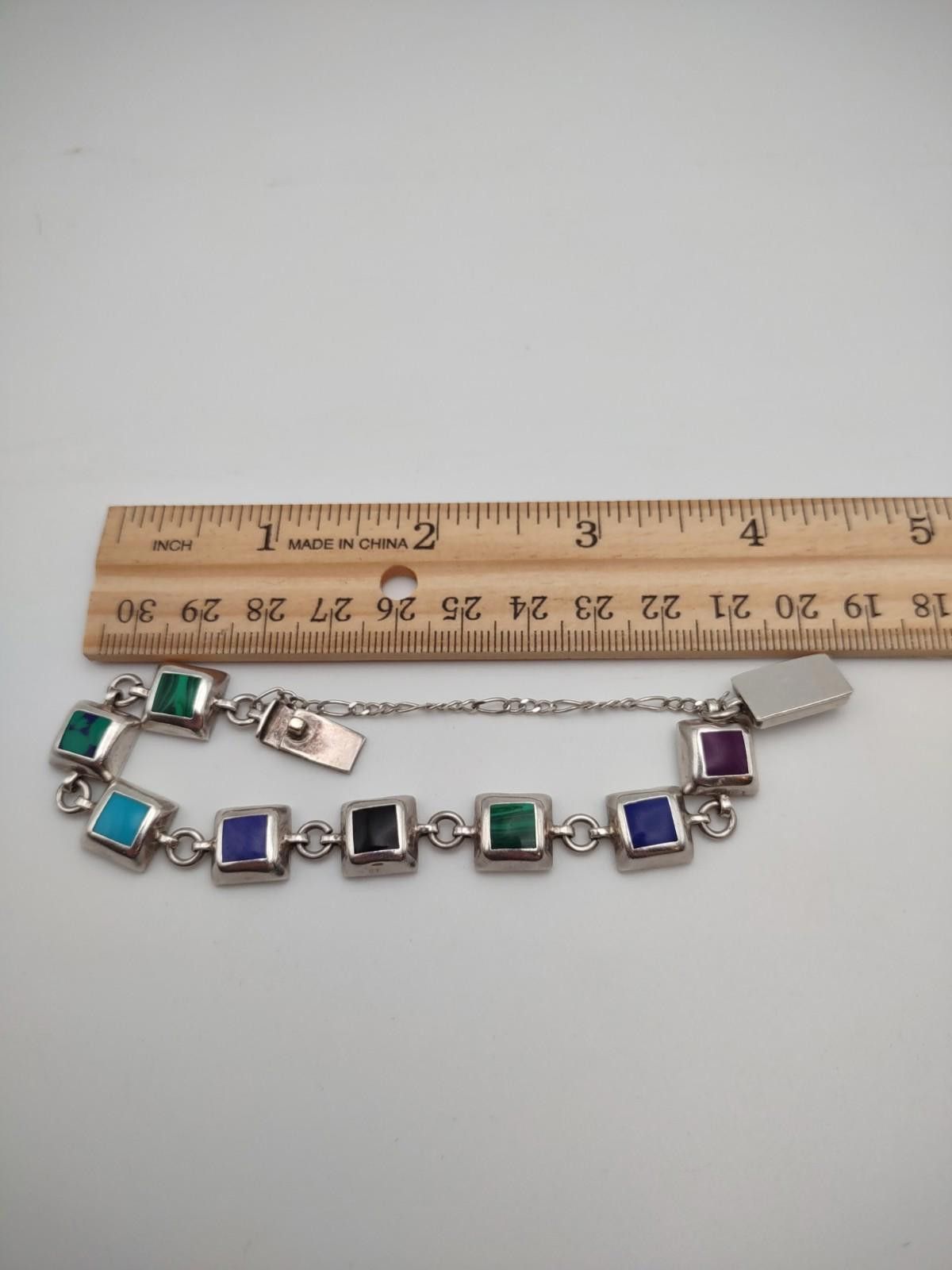 The Unbranded Brand Vintage Mexico 925 Sterling Multi Stone Inlay Bracelet Size ONE SIZE - 4 Thumbnail