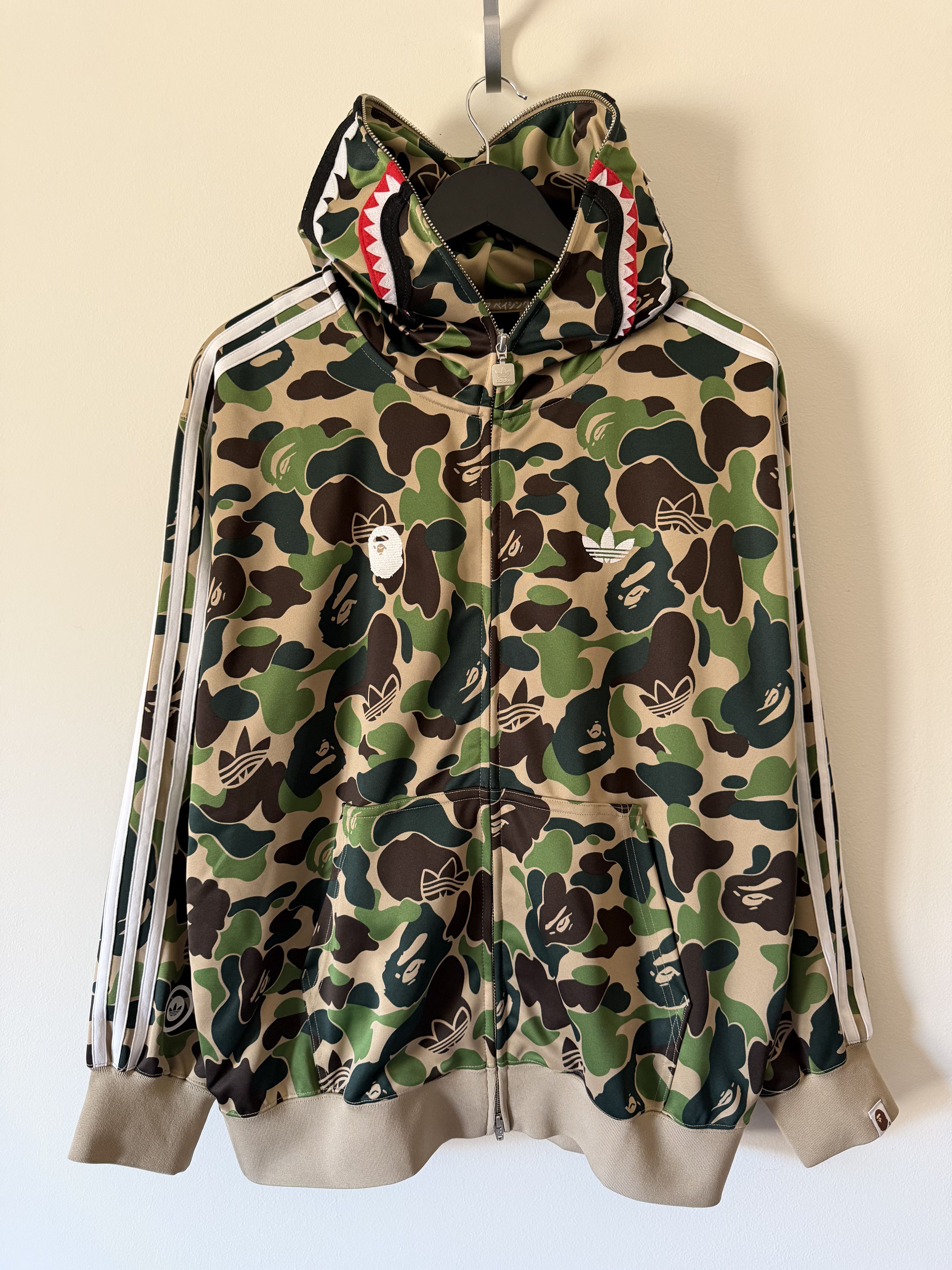 Bape Adidas Track Full Zip Shark Hoodie in Green Camo