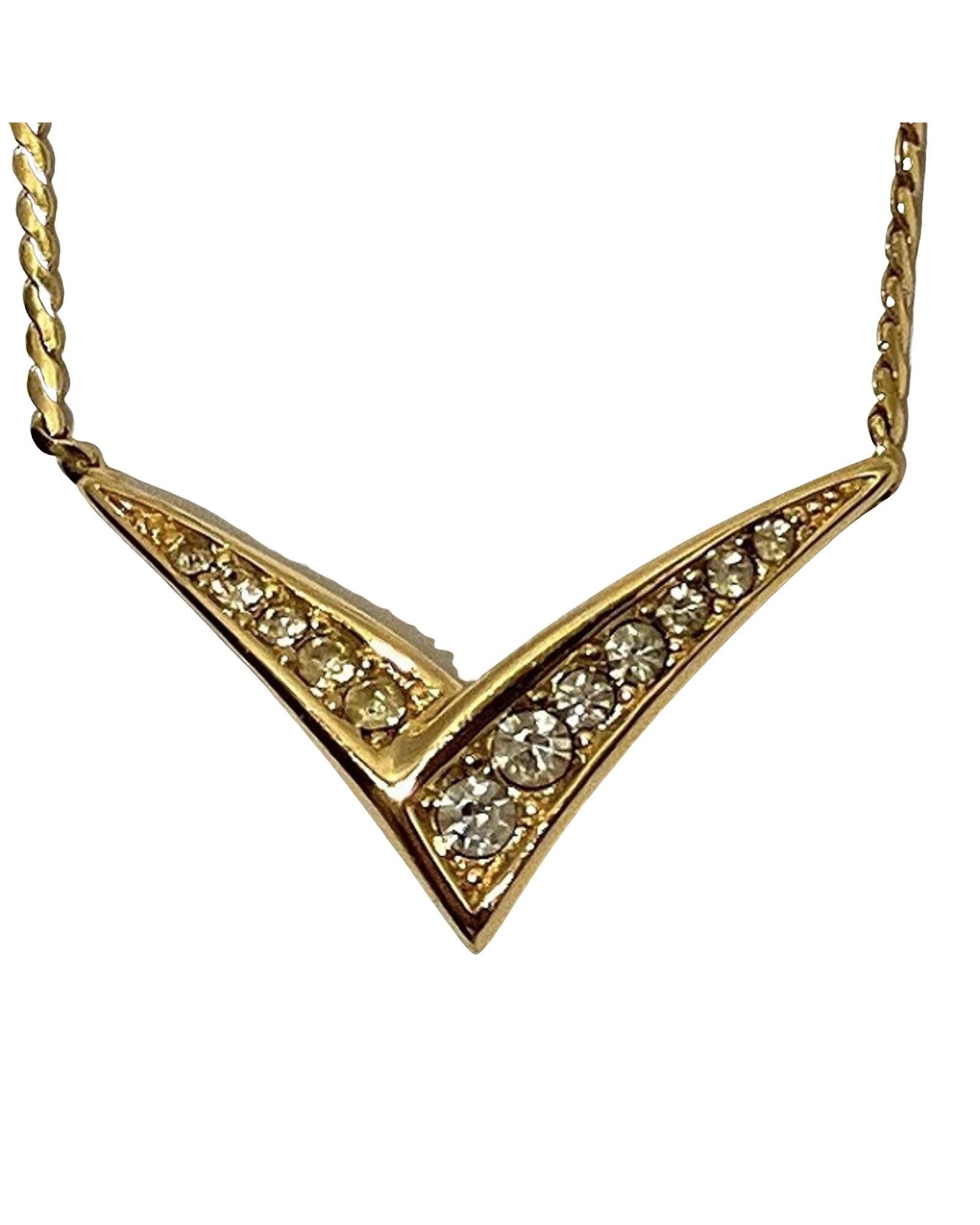 image of Dior Gold-Tone Rhinestone Pendant Necklace, Women's