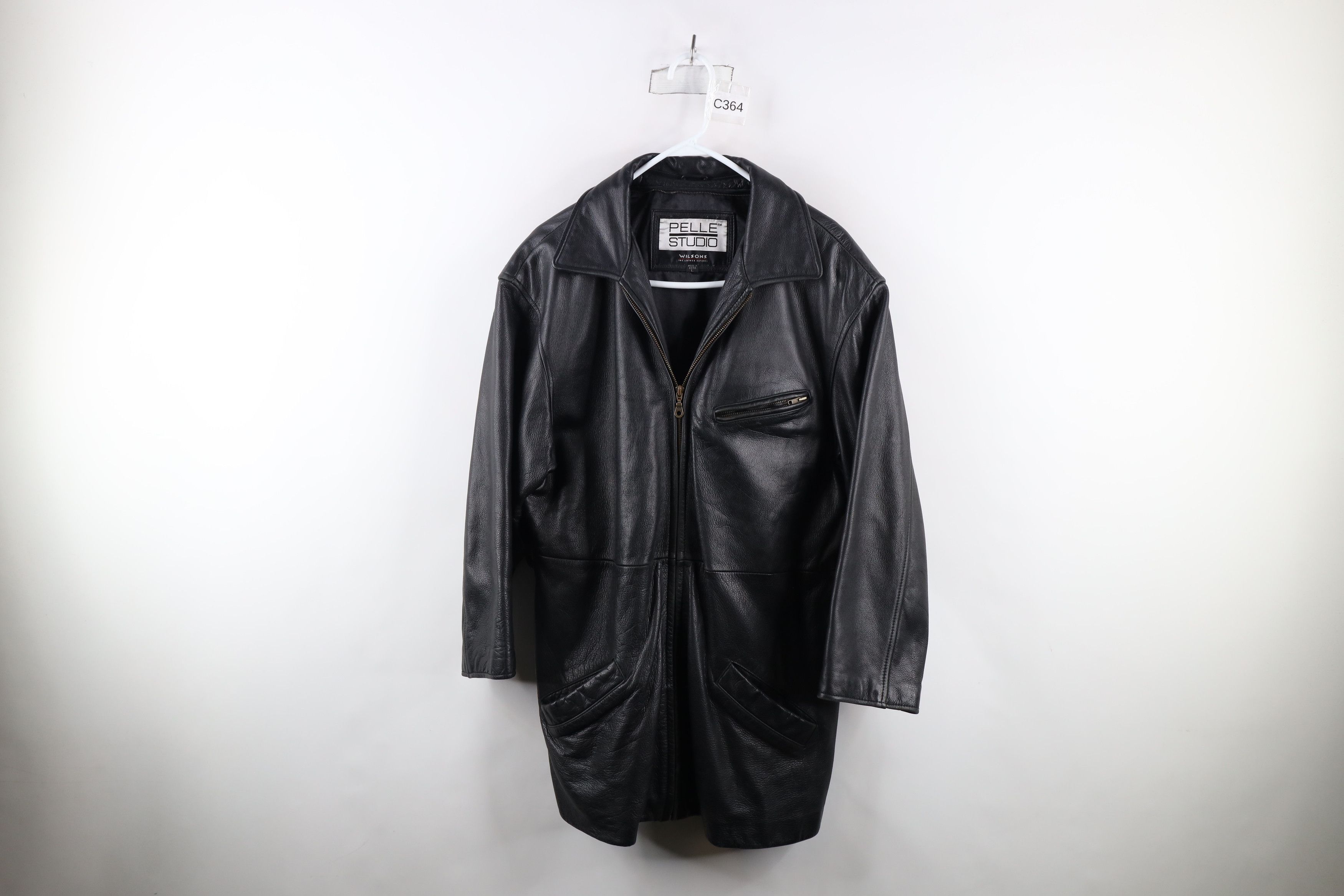 Vintage Vintage 90s Pelle Full Zip Leather Parka Jacket Coat Black Size US L / EU 52-54 / 3 - 1 Thumbnail