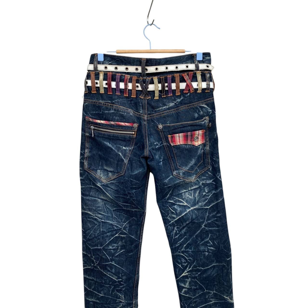 Japanese Brand Archival Nylaus Japan Double-Waist Belted Denim Y2K Harajuku Size US 29 - 8 Thumbnail