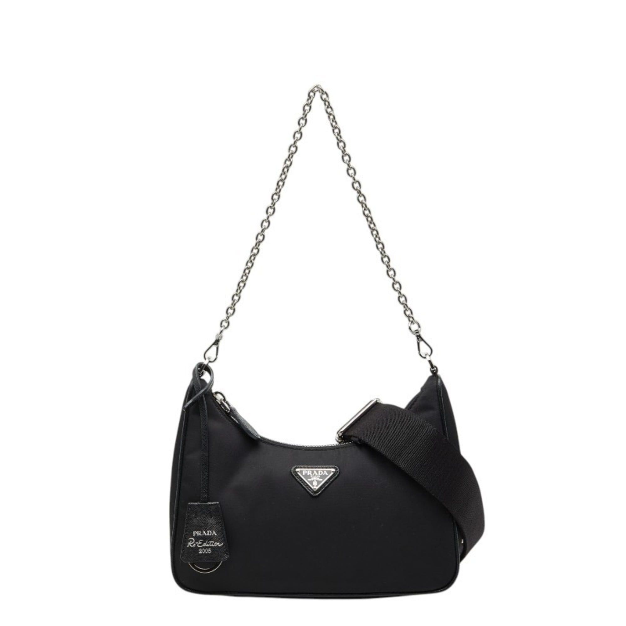 Prada Re-Edition 2005 Re-Nylon Shoulder Bag Chain Handbag 2Way 1Bh204 Black Nylon Saffiano Leather Women's Prada