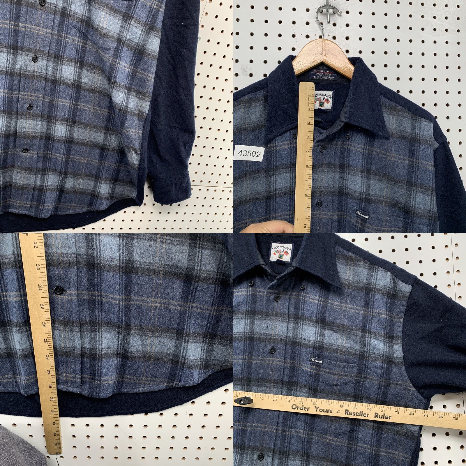 Faconnable VINTAGE Faconnable Plaid Wool Button-Up Shirt Mens M Blue Elbow Patches Leather Size US M / EU 48-50 / 2 - 8 Thumbnail