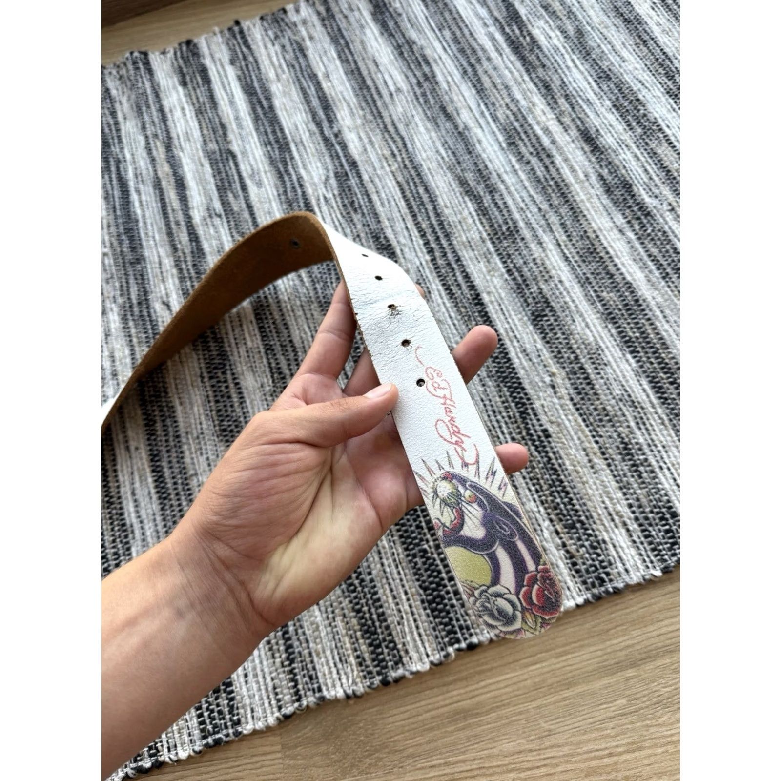 Ed Hardy VINTAGE Ed Hardy Belt S White Christian Audigier Design Leather Size Size ONE SIZE - 5 Thumbnail