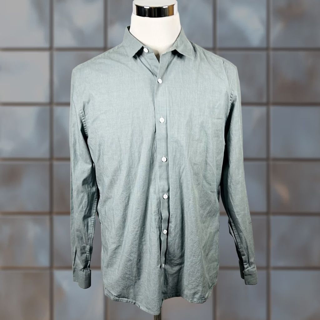 Frame A Frame Large Casual Button Front Shirt Pale Green Cotton Stretch Regular Fit Shirt Mens Button-Front Knit-Style Cotton Blend-Front-Open - Size US L / EU 52-54 / 3 - 1 Thumbnail