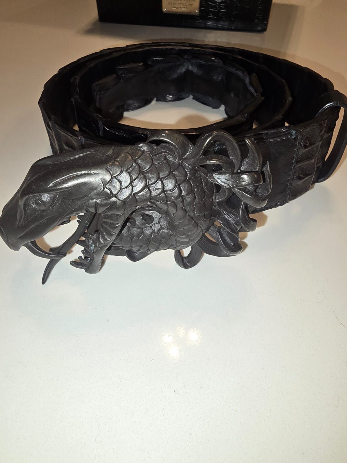 Philipp Plein Philipp Plein Dragon Belt Black Buckle Croc Embossed Leather Size 34 - 2 Thumbnail