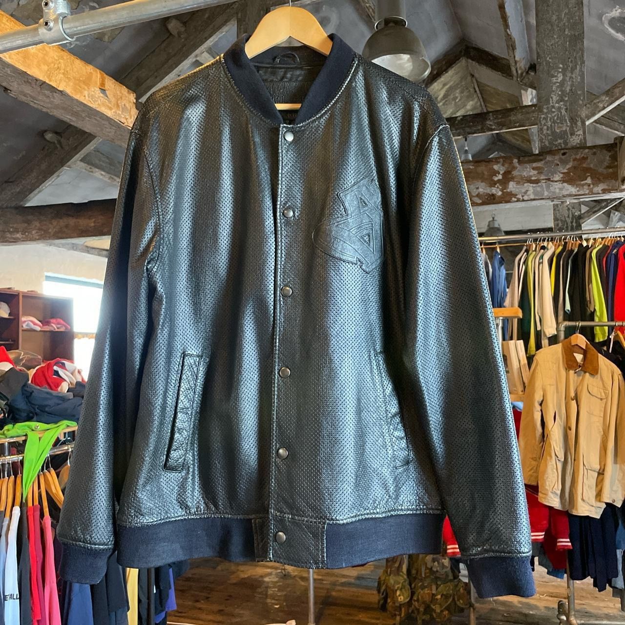 Early 00s Rare Stussy perforated leather bomber jacket