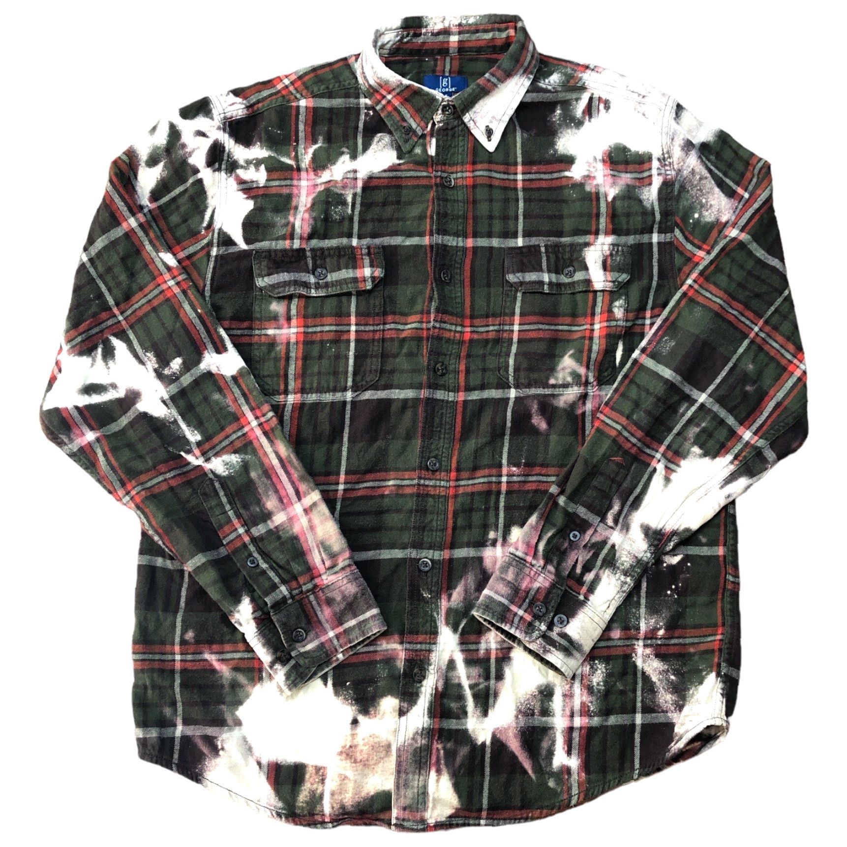 George George Shirt Mens Medium Green Flannel Plaid California Flag Tie Dye Acid Wash Button-Up Size US M / EU 48-50 / 2 - 4 Thumbnail