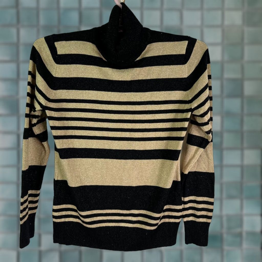 Vintage Joseph A Metallic Striped Cowl Neck Sweater Womens PM Black/Tan Size M / US 6-8 / IT 42-44 - 1 Thumbnail