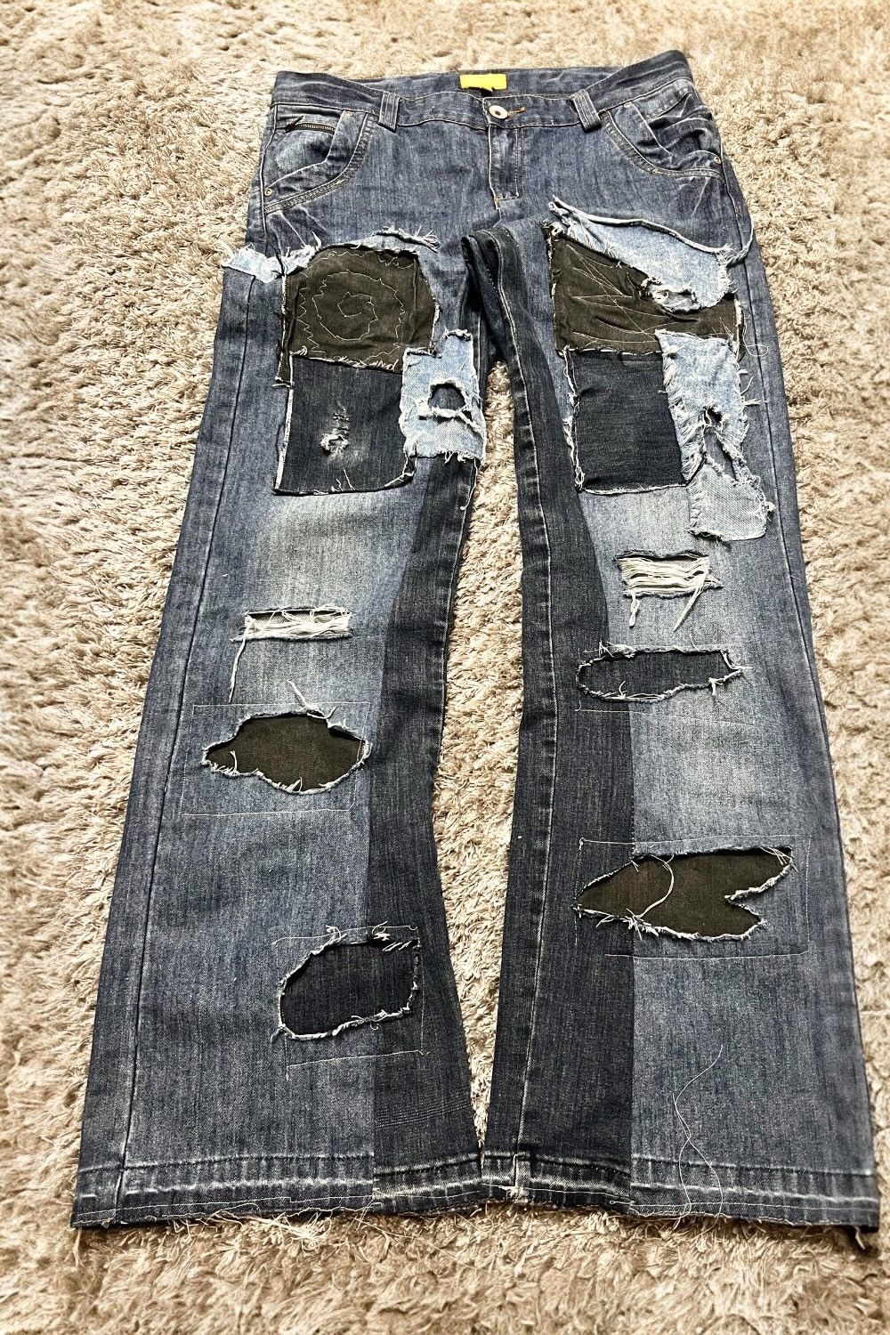 Handmade Custom 1/1 boot cut flared wide leg patchworked washed jeans Size US 32 / EU 48 - 2 Thumbnail