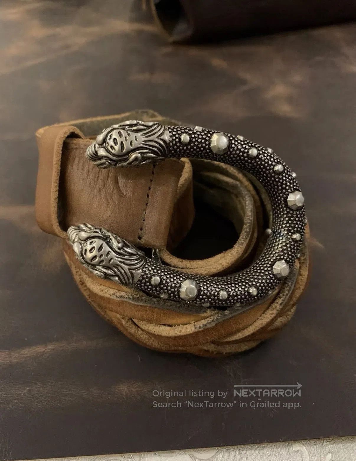 Gucci Beige Leather Belt with Ornate Silver Buckle. Size ONE SIZE - 1 Thumbnail