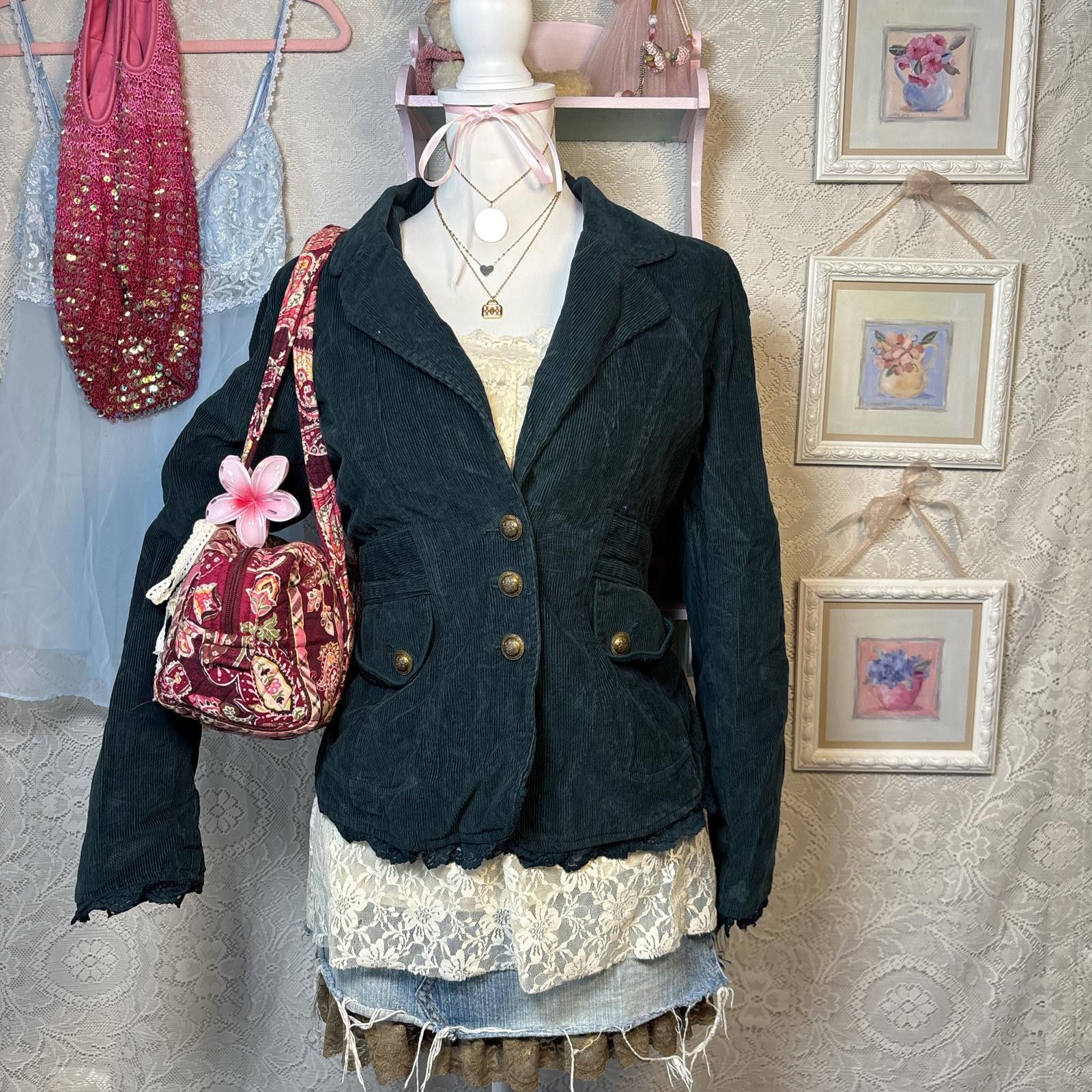 Other vintage green lace corduroy jacket Size S / US 4 / IT 40 - 1 Thumbnail