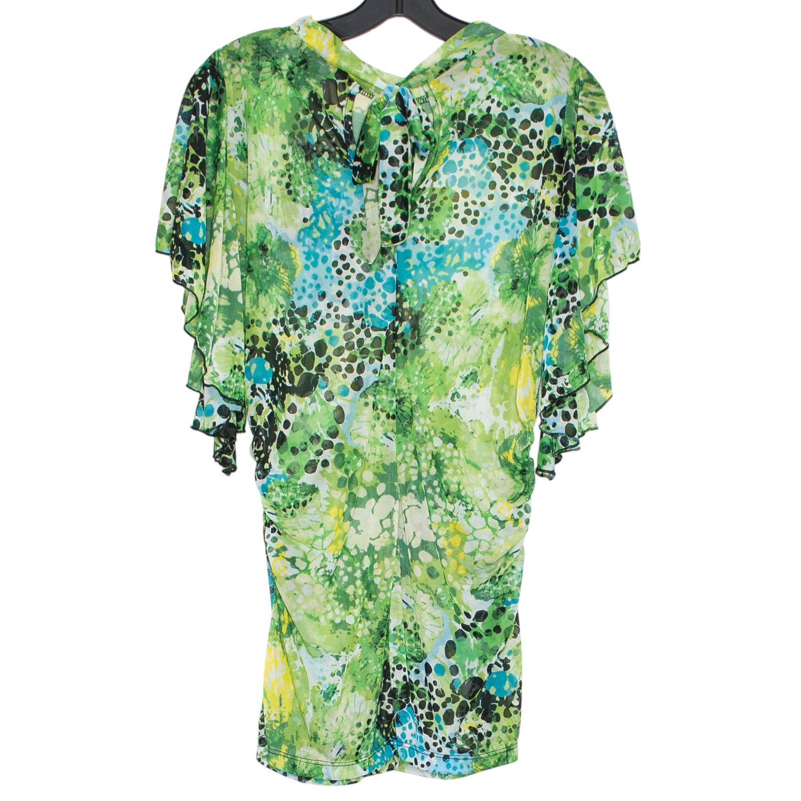 Other Y2K Top Butterfly Sleeve Ruched Abstract Sheer Green 14/16 Size XL / US 12-14 / IT 48-50 - 3 Thumbnail