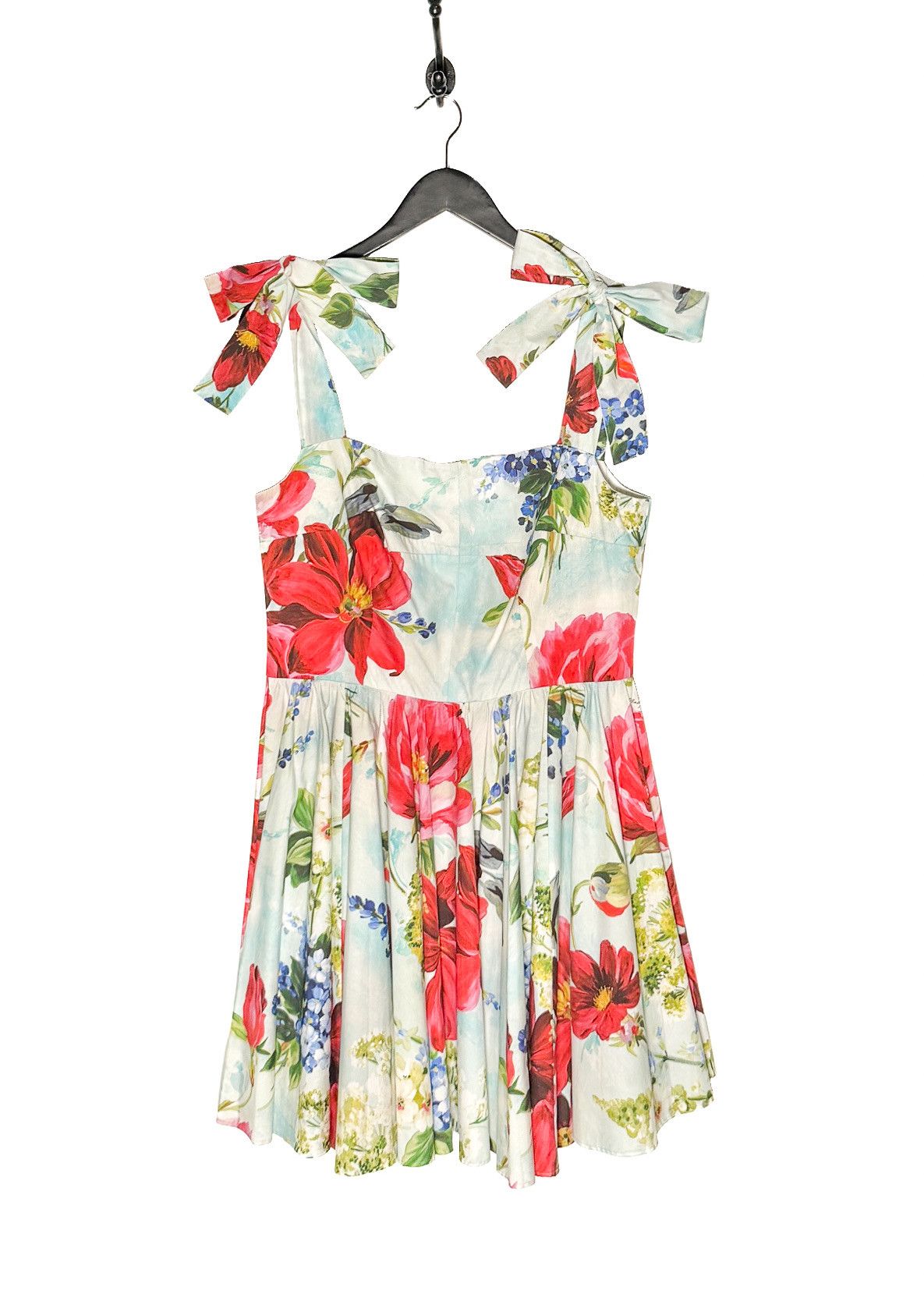 Dolce & Gabbana Dolce & Gabbana Light Blue Garden Print Poplin Mini Dress Size L / US 10 / IT 46 - 1 Thumbnail