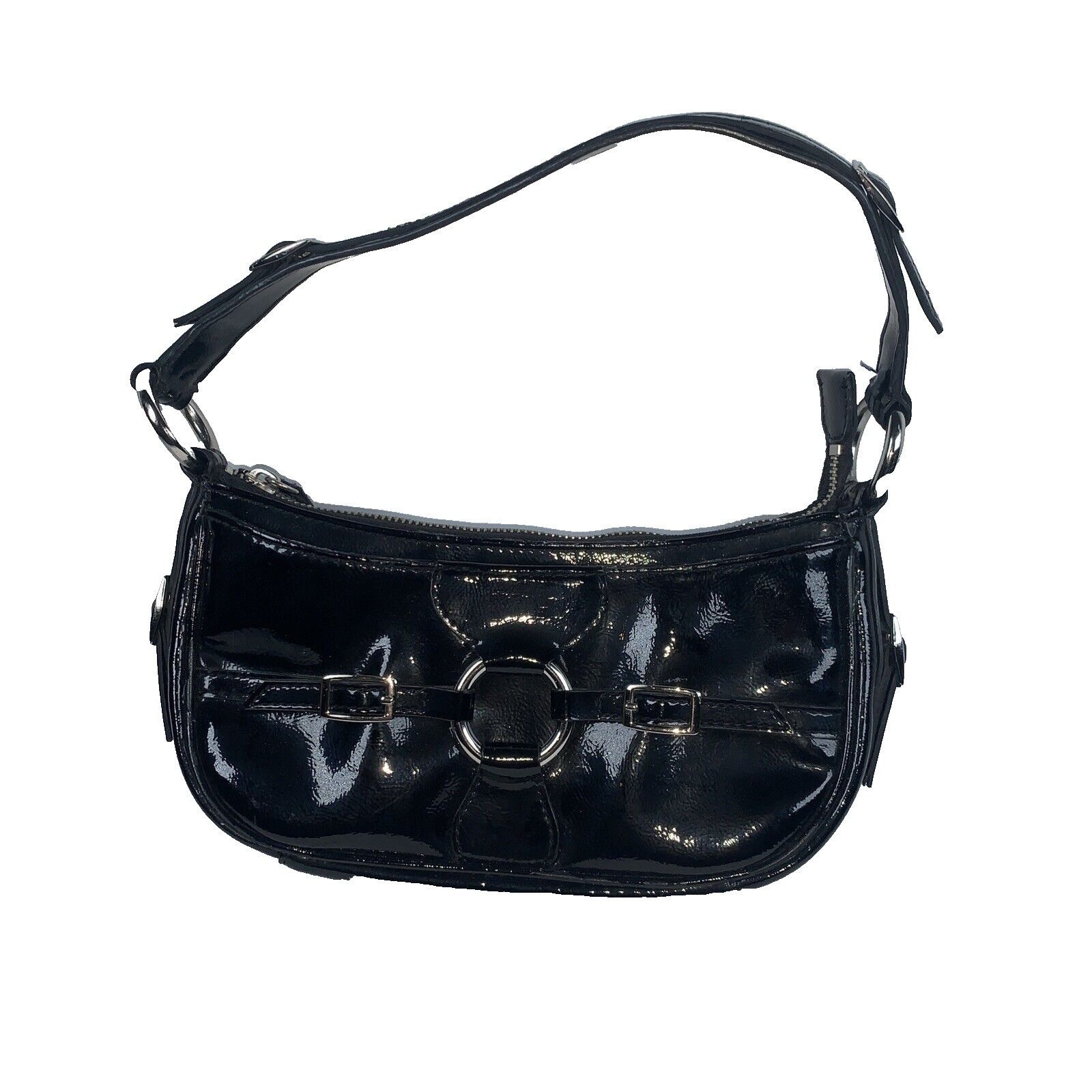 Vintage BCBG Paris Patent Leather Purse Clutch Handbag Large O Rings Size ONE SIZE - 1 Thumbnail