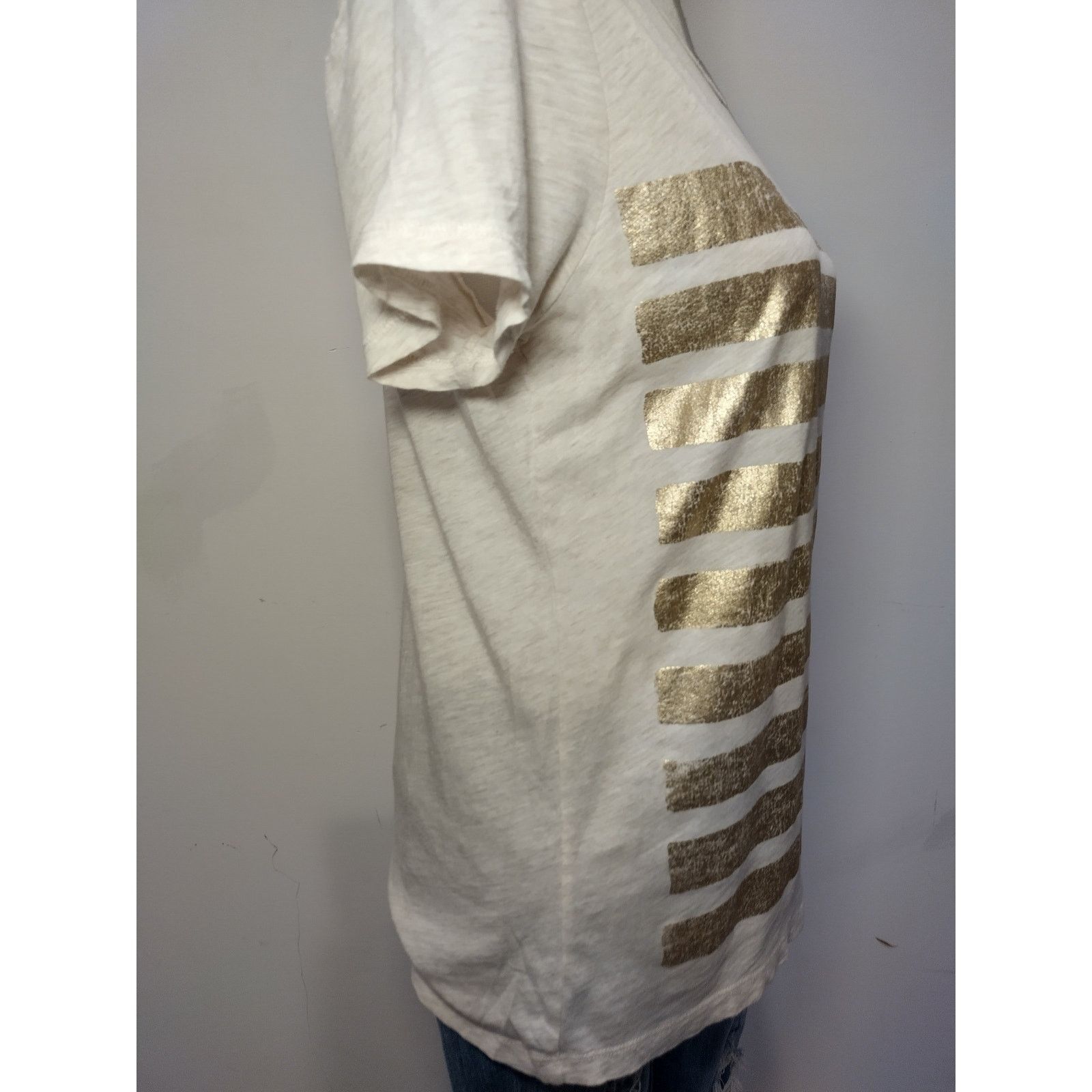 J.Crew J. Crew Womens Short Sleeve T-Shirt Gold Striped Tee White Size M / US 6-8 / IT 42-44 - 4 Thumbnail