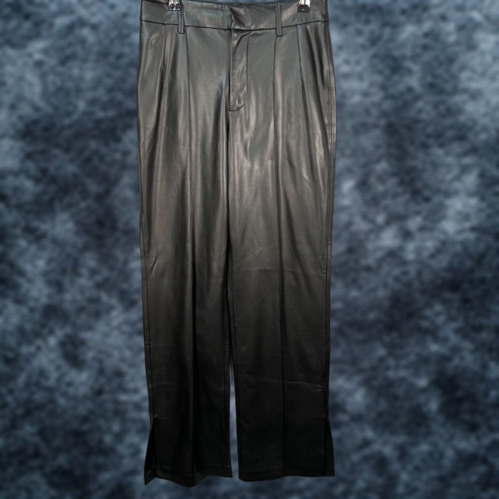 Mango Mango Pants Womens 4 High-Waisted Black Faux Leather Pleated Zipper Straight Leg Inseam 32 Size 27" / US 4 / IT 40 - 1 Thumbnail