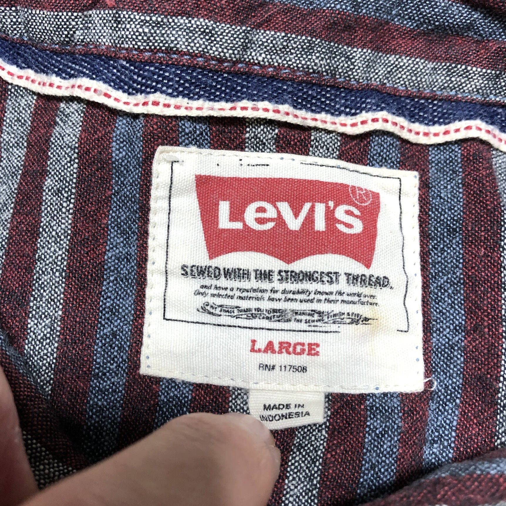 Levi's Levi's Abbey Linen Blend Striped Shirt Mens Large Red Blue Long Sleeve Button-Up Casual Size US L / EU 52-54 / 3 - 4 Thumbnail