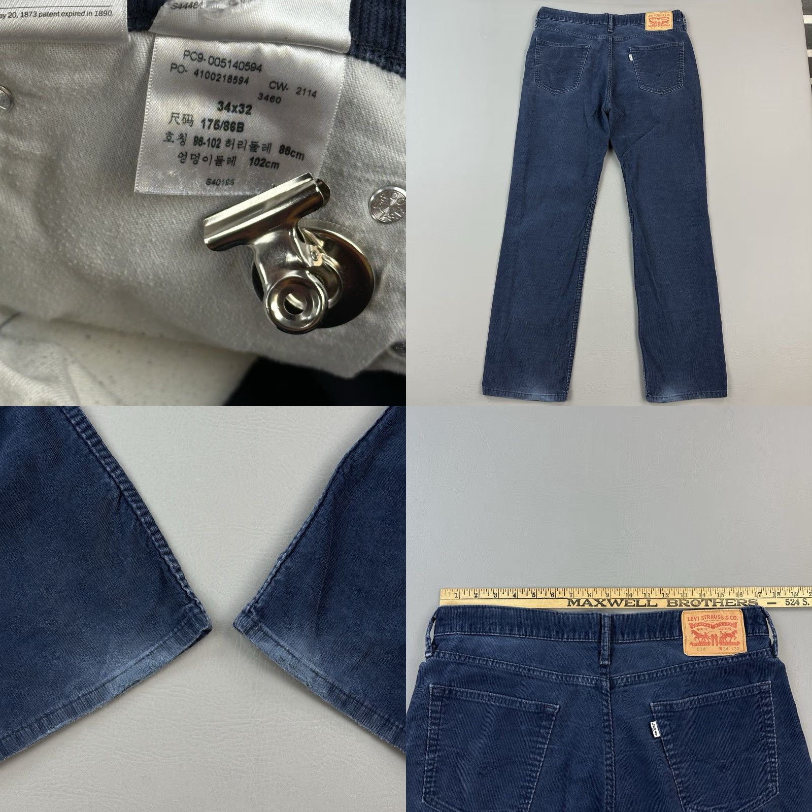 Levi's Levis 514 Pants Mens 34x32 Navy Corduroy Straight Fit Grunge Casual Vintage USA 90s Jeans Mens Regulation Regular Straight Pants Size US 34 / EU 50 - 8 Thumbnail