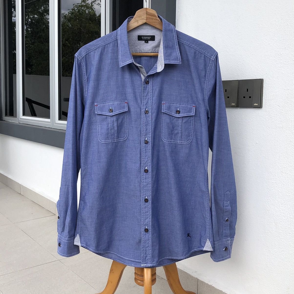 Burberry Burberry Black Label Chambray Long Sleeve Shirt Size US M / EU 48-50 / 2 - 1 Thumbnail