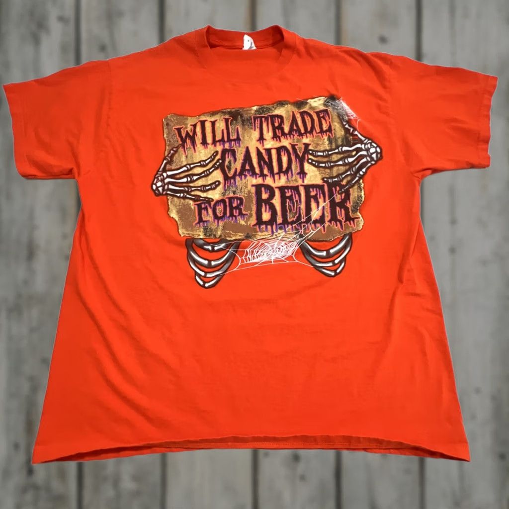 Jerzees Jerzees T Shirt Halloween Graphic Print Orange XL Men Crew Neck 100% Cotton Funny Trick Treat Vest? Size US XL / EU 56 / 4 - 1 Thumbnail
