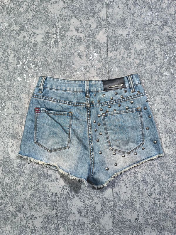 Hysteric Glamour × Miss Sixty Angels+Wings High Waist Studded Distressed Denim Shorts Size 28" / US 6 / IT 42 - 4 Thumbnail