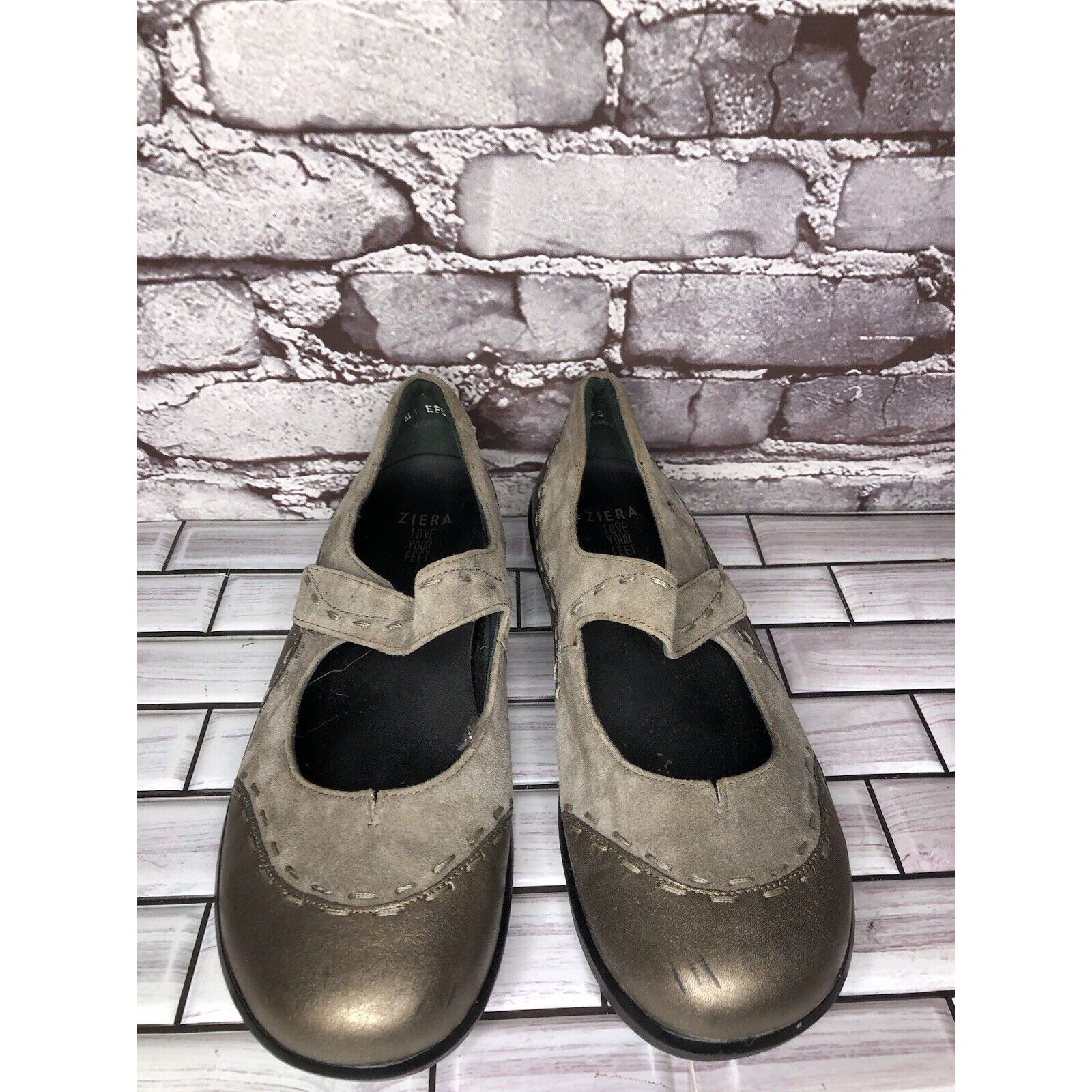 Other Ziera Bronze Leather Taupe Suede Mary Jane Comfort Shoes Wom Size US 10 / IT 40 - 11 Thumbnail