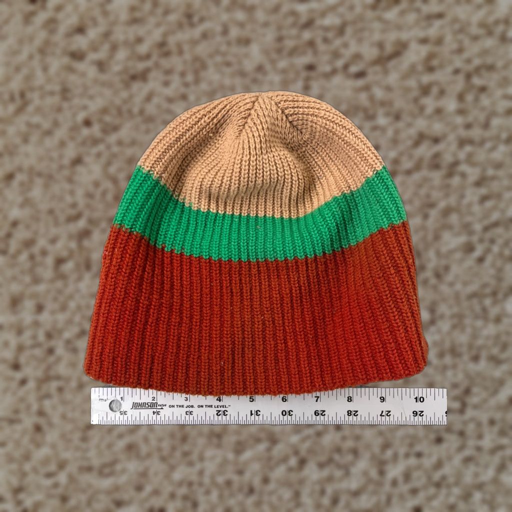 Doublet Red Green Beige Striped Beanie Toque Unisex Adult One Size Double Knit Acrylic Ski Hat Size ONE SIZE - 1 Thumbnail