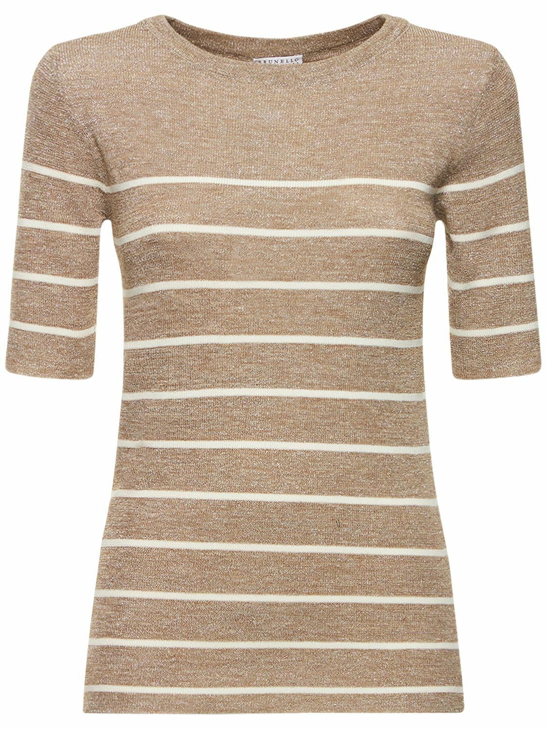 Brunello Cucinelli o1y0825 Crewneck Sweater in Khaki/White Size XXL / US 16-18 / IT 52-54 - 1 Thumbnail