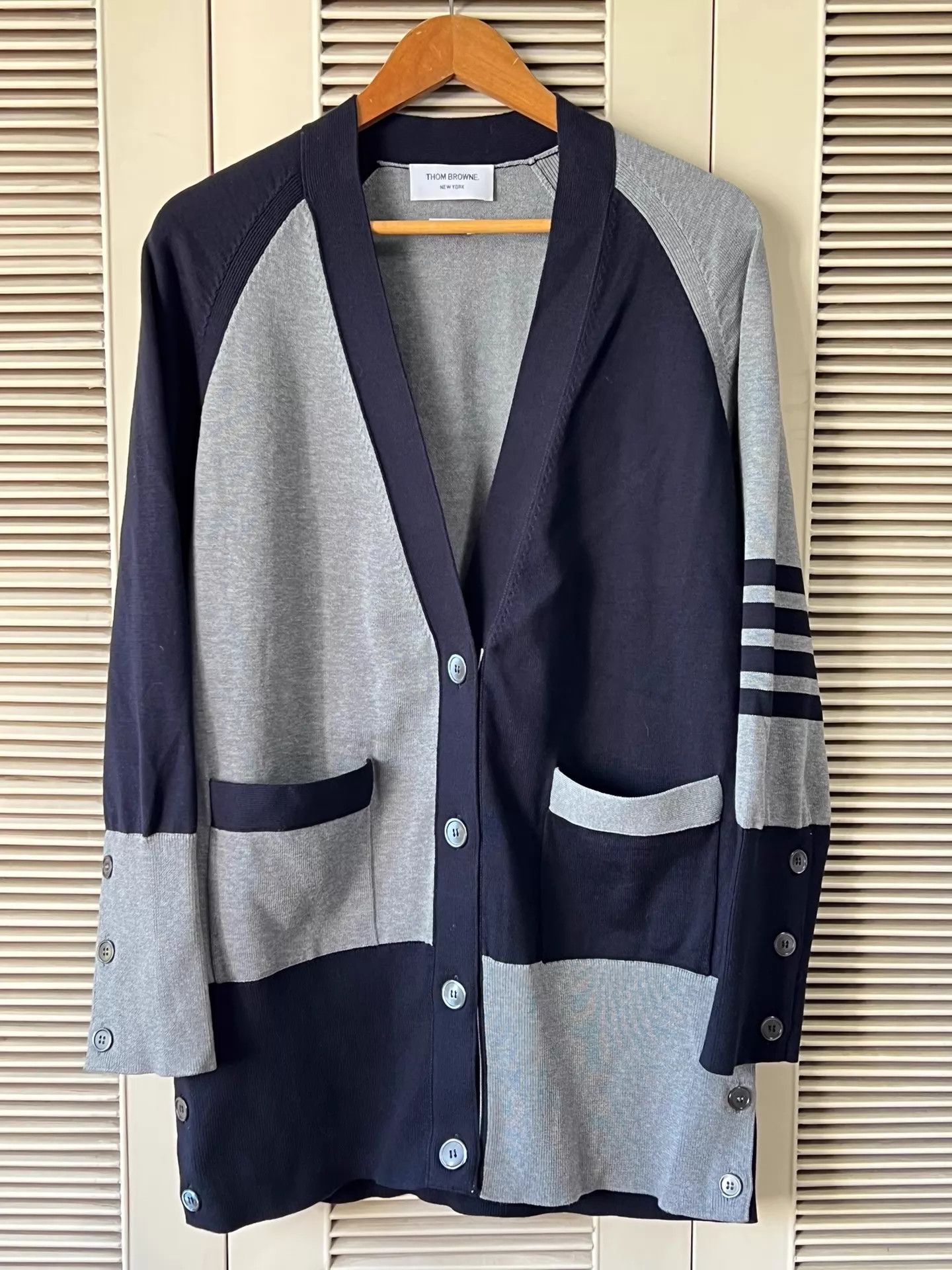 Thom Browne Thom Browne Color Block 4-Bar Blue-Grey Cardigan 38 Size XS / US 0-2 / IT 36-38 - 1 Thumbnail