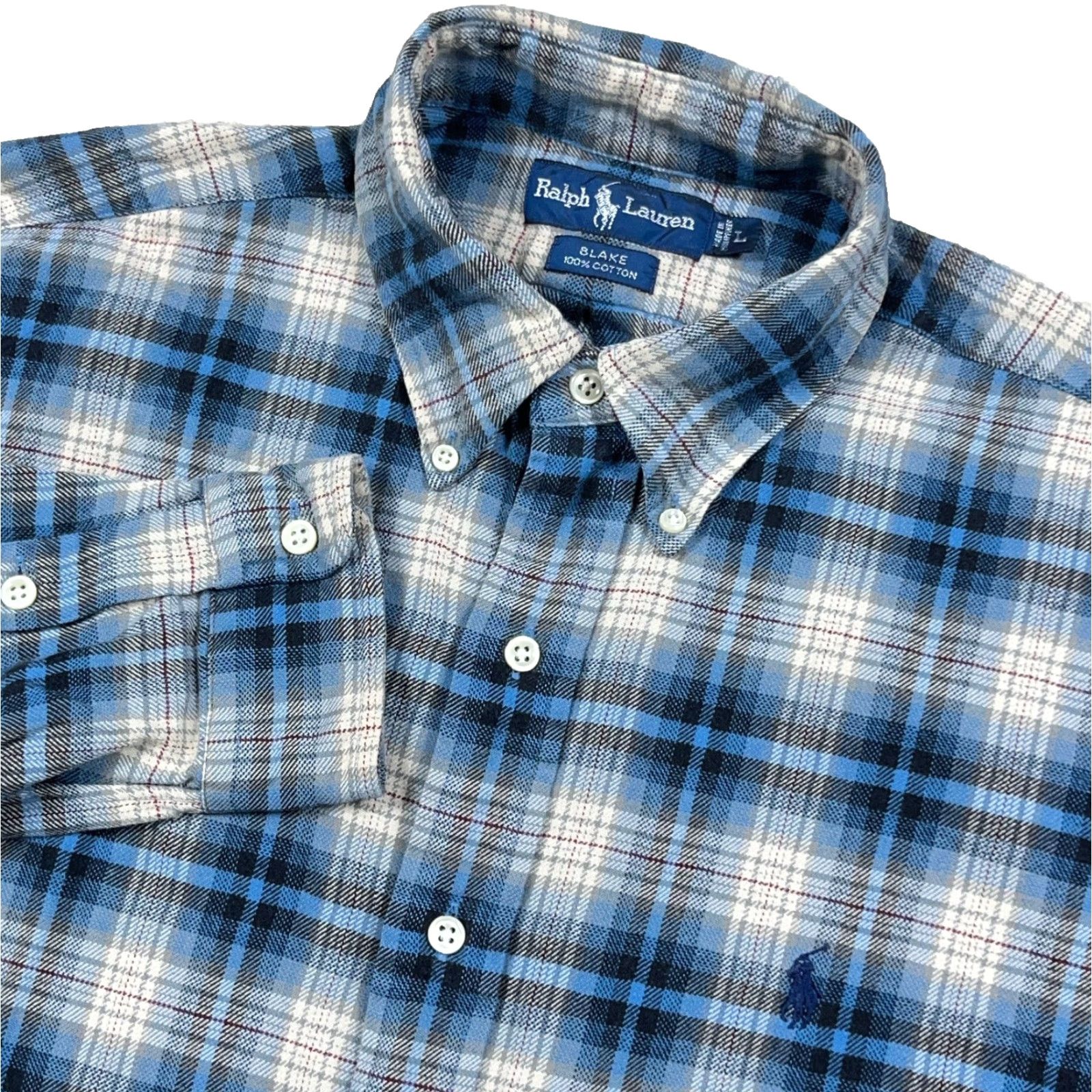 Ralph Lauren Ralph Lauren Shirt Men Large Blue Plaid Flannel Button-Up Long Sleeve Cotton Button-Front Collared Regular Size US L / EU 52-54 / 3 - 2 Thumbnail