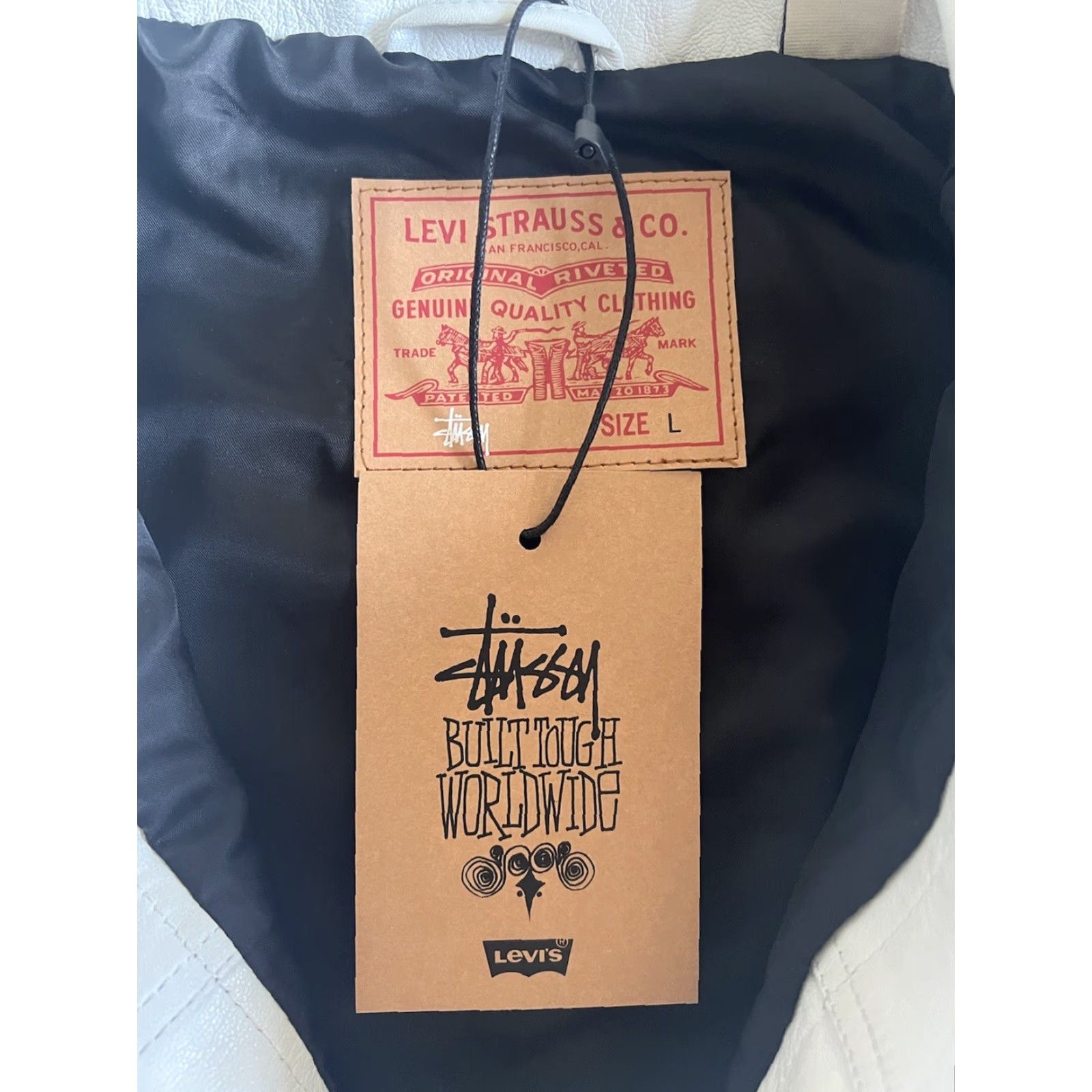 Levi's VINTAGE Stussy Levi’s Leather Jacket L Made Italy 2024 Trucker White Rare Collaboration Size US L / EU 52-54 / 3 - 3 Thumbnail