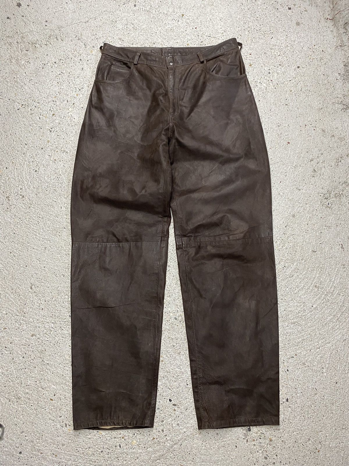 Vintage Vintage brown leather pants japan style baggy Size US 38 / EU 54 - 1 Thumbnail