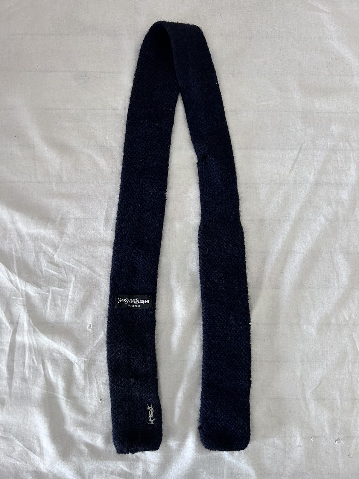 Yves Saint Laurent rare vintage blue distressed wool tie MEN balenciaga gucci Size ONE SIZE - 1 Thumbnail