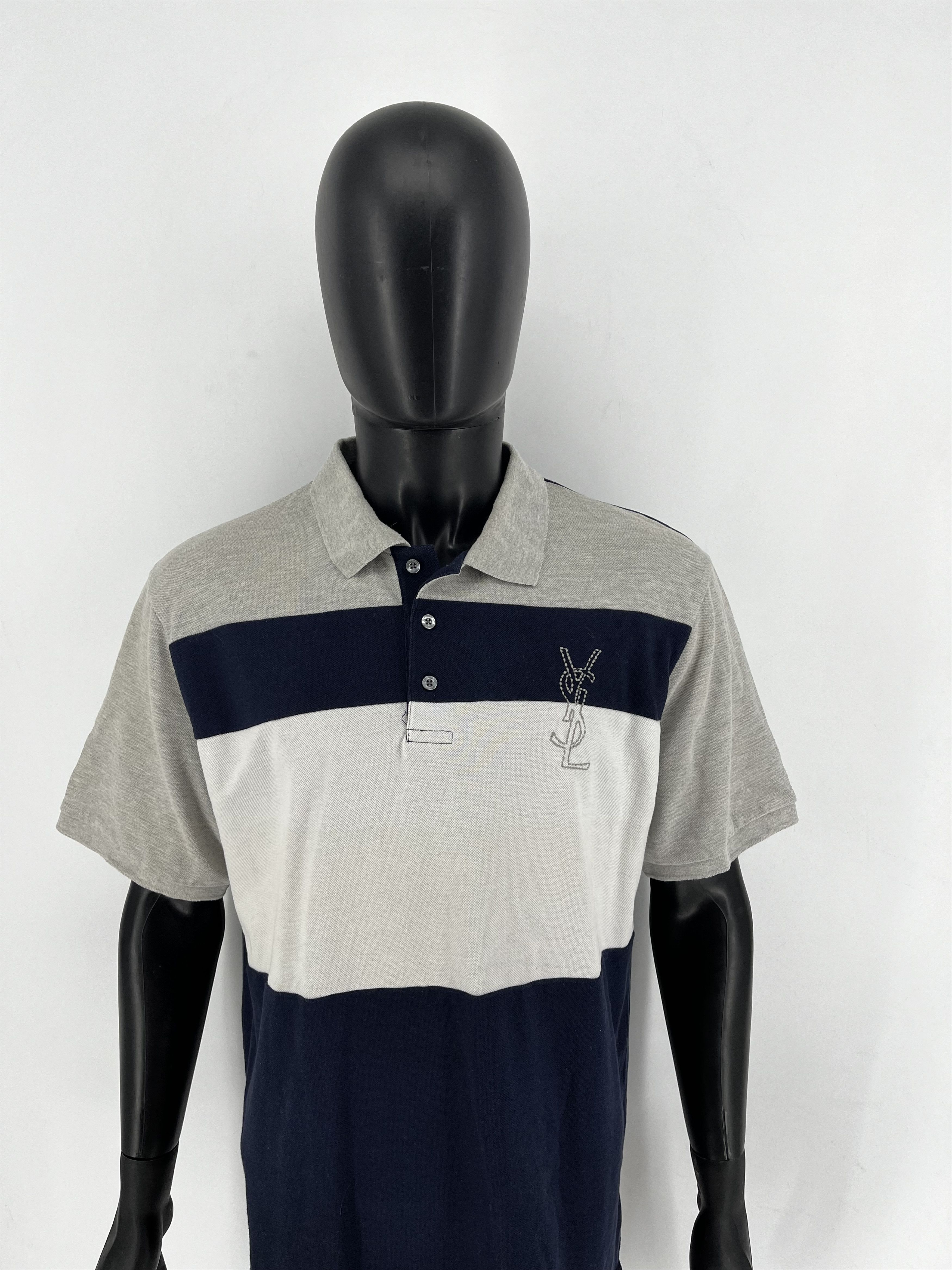 Vintage Vintage Yves Saint Laurent YSL big logo striped polo t-shirt Size US XL / EU 56 / 4 - 5 Thumbnail