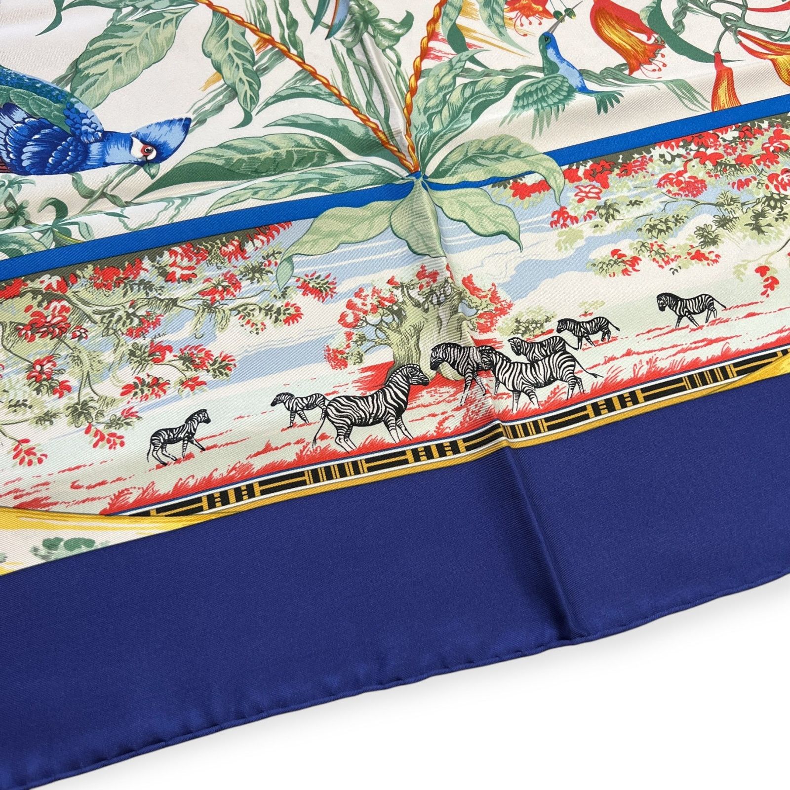 Hermes Hermes Tropiques 90 Silk Scarf Blue Tropical Bird Size ONE SIZE - 12 Thumbnail